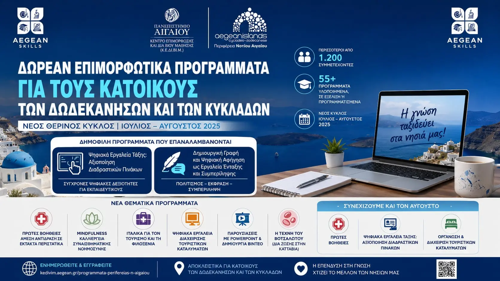 Συνεχίζονται όλο το καλοκαίρι οι δωρεάν επιμορφωτικές δράσεις της Περιφέρειας Νοτίου Αιγαίου και του Πανεπιστημίου Αιγαίου