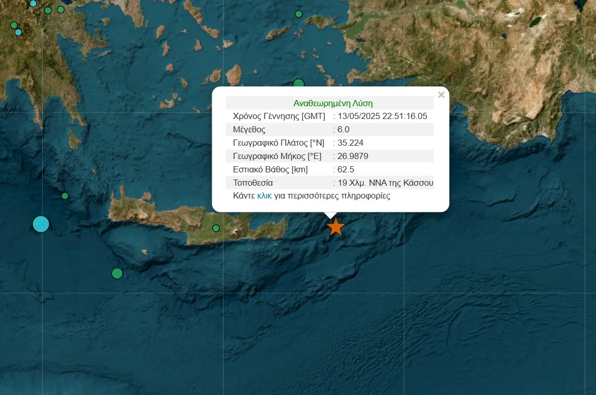 Σεισμός 6 Ρίχτερ – Ταρακουνήθηκαν Δωδεκάνησα και Κρήτη