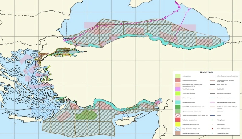 Στη δημοσιότητα ο Θαλάσσιος Χωροταξικός Σχεδιασμός της Τουρκίας που «κόβει» το Αιγαίο στη μέση (φωτο)